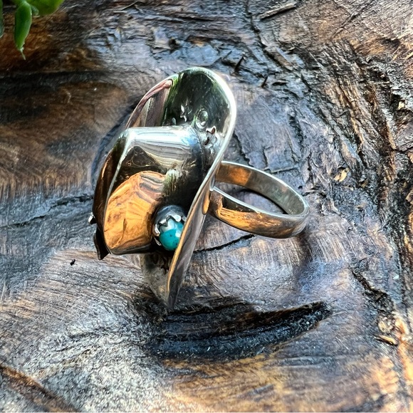 925 Sterling Silver Turquoise Cowboy Hat Statement Ring Size 8 • Southwestern •